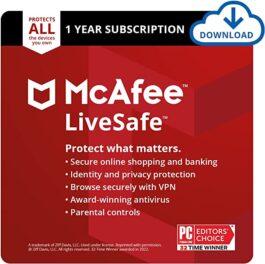 McAfee Live Safe 2021 Unlimited Devices Antivirus Internet and Identity Security Software, Safe Family, 1 Year – Download Code